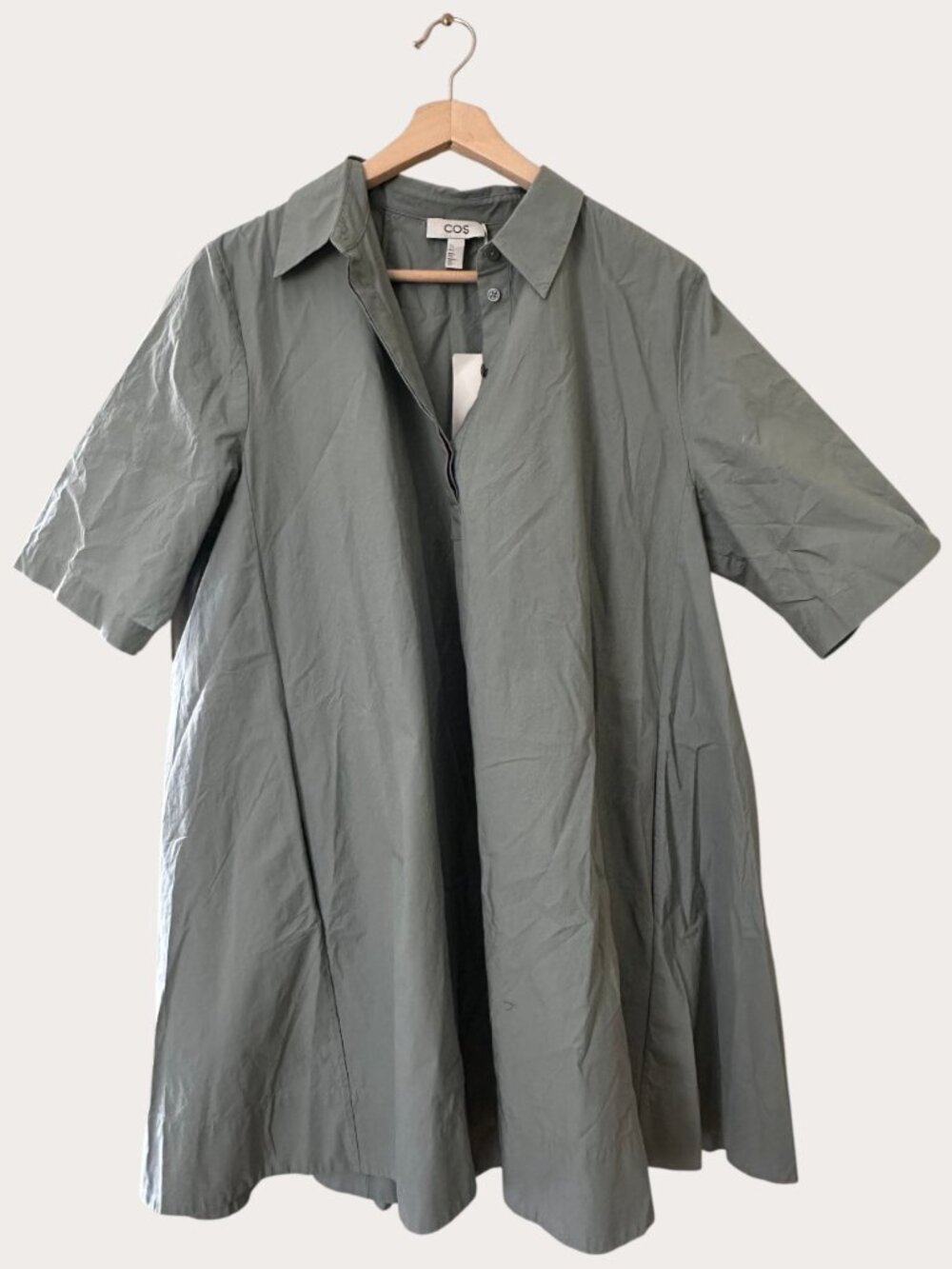 COS Green Oversized Cotton Poplin Shirt Dress W Pockets โ Size 12 โ NWT - Picture 3 of 4